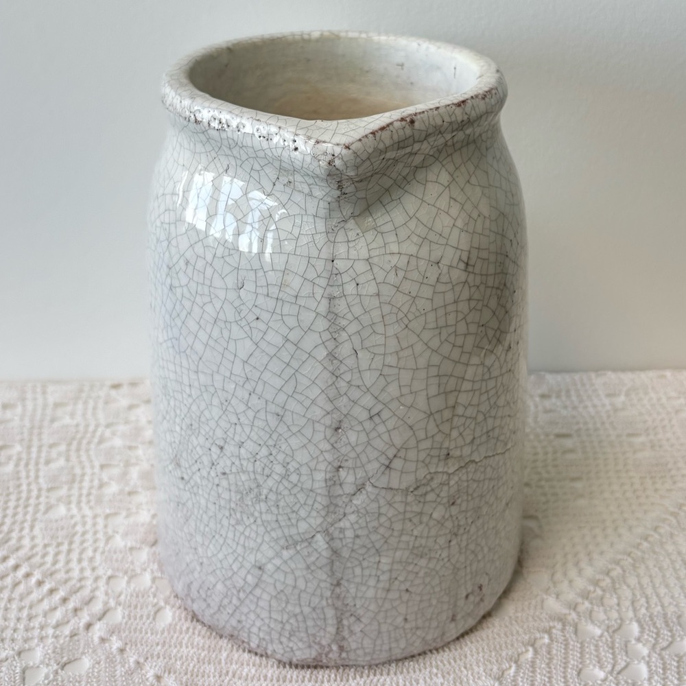 Vintage Pottery Handmade Pitcher Antique Milk Jug Crackle Glaze Retro Farmhouse - Picture 9 of 16